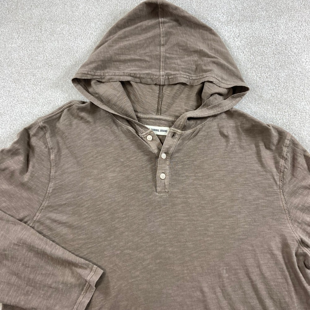 The Normal Brand Henley Hoodie Mens XL Brown Slub Knit Long Sleeve Cotton